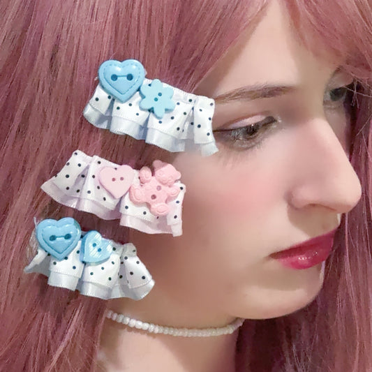 Button x Ribbon : Hair Clip